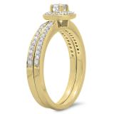 0.50 Carat (ctw) 18K Yellow Gold Round Cut Diamond Ladies Bridal Halo Engagement Ring With Matching Band Set 1/2 CT