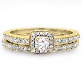 0.50 Carat (ctw) 18K Yellow Gold Round Cut Diamond Ladies Bridal Halo Engagement Ring With Matching Band Set 1/2 CT
