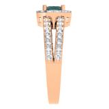 0.90 Carat (ctw) 10K Rose Gold Round Cut Blue & White Diamond Ladies Bridal Split Shank Halo Style Engagement Ring