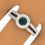 0.90 Carat (ctw) 10K Rose Gold Round Cut Blue & White Diamond Ladies Bridal Split Shank Halo Style Engagement Ring