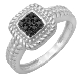 0.12 Carat (ctw) Sterling Silver Round Cut Black Diamond Ladies Bridal Vintage Engagement Promise Ring