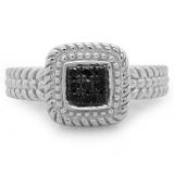 0.12 Carat (ctw) Sterling Silver Round Cut Black Diamond Ladies Bridal Vintage Engagement Promise Ring