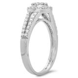 0.55 Carat (ctw) 10K White Gold Round Cut Diamond Ladies Split Shank Bridal Cluster Engagement Ring 1/2 CT
