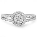 0.55 Carat (ctw) 10K White Gold Round Cut Diamond Ladies Split Shank Bridal Cluster Engagement Ring 1/2 CT