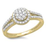 0.55 Carat (ctw) 10K Yellow Gold Round Cut Diamond Ladies Split Shank Bridal Cluster Engagement Ring 1/2 CT