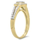 0.55 Carat (ctw) 10K Yellow Gold Round Cut Diamond Ladies Split Shank Bridal Cluster Engagement Ring 1/2 CT
