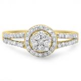 0.55 Carat (ctw) 14K Yellow Gold Round Cut Diamond Ladies Split Shank Bridal Cluster Engagement Ring 1/2 CT