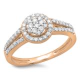 0.55 Carat (ctw) 18K Rose Gold Round Cut Diamond Ladies Split Shank Bridal Cluster Engagement Ring 1/2 CT