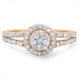 0.55 Carat (ctw) 18K Rose Gold Round Cut Diamond Ladies Split Shank Bridal Cluster Engagement Ring 1/2 CT