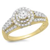 1.00 Carat (ctw) 10K Yellow Gold Round Cut Diamond Ladies Vintage Style Bridal Halo Engagement Ring 1 CT