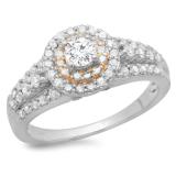 1.00 Carat (ctw) Two Tone Rose Gold Plated 14K White Gold Round Cut Diamond Ladies Vintage Style Bridal Halo Engagement Ring 1 CT