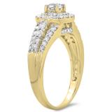 1.00 Carat (ctw) 14K Yellow Gold Round Cut Diamond Ladies Vintage Style Bridal Halo Engagement Ring 1 CT
