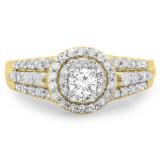 1.00 Carat (ctw) 14K Yellow Gold Round Cut Diamond Ladies Vintage Style Bridal Halo Engagement Ring 1 CT
