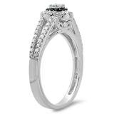 0.40 Carat (ctw) 10K White Gold Round Cut Blue & White Diamond Ladies Bridal Split Shank Halo Engagement Ring