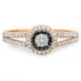 0.40 Carat (ctw) 14K Rose Gold Round Cut Blue & White Diamond Ladies Bridal Split Shank Halo Engagement Ring