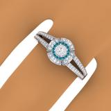 0.40 Carat (ctw) 14K White Gold Round Cut Blue & White Diamond Ladies Bridal Split Shank Halo Engagement Ring