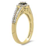 0.40 Carat (ctw) 14K Yellow Gold Round Cut Blue & White Diamond Ladies Bridal Split Shank Halo Engagement Ring