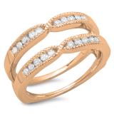 0.35 Carat (ctw) 14K Rose Gold Round Cut Diamond Ladies Milgrain Anniversary Wedding Band Guard Double Ring 1/3 CT