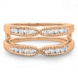 0.35 Carat (ctw) 14K Rose Gold Round Cut Diamond Ladies Milgrain Anniversary Wedding Band Guard Double Ring 1/3 CT