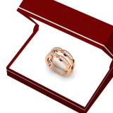 0.35 Carat (ctw) 14K Rose Gold Round Cut Diamond Ladies Milgrain Anniversary Wedding Band Guard Double Ring 1/3 CT