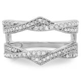0.45 Carat (ctw) 14K White Gold Round Cut Diamond Ladies Anniversary Wedding Band Swirl Enhancer Guard Double Ring 1/2 CT