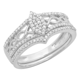 0.33 Carat (ctw) Sterling Silver Round Cut Diamond Ladies Bridal Marquise Shape Vintage Engagement Ring With Matching Band Set 1/3 CT