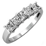 1.00 Carat (ctw) 10k White Gold Princess Cut White Diamond Ladies 5 Stone Bridal Wedding Band Anniversary Ring 1 CT