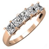 1.00 Carat (ctw) 18k Rose Gold Princess Cut White Diamond Ladies 5 Stone Bridal Wedding Band Anniversary Ring 1 CT