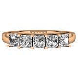 1.00 Carat (ctw) 18k Rose Gold Princess Cut White Diamond Ladies 5 Stone Bridal Wedding Band Anniversary Ring 1 CT