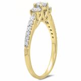 0.75 Carat (ctw) 10K Yellow Gold Round Cut Diamond Ladies Bridal 3 Stone Engagement Ring 3/4 CT