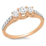 0.75 Carat (ctw) 14K Rose Gold Round Cut Diamond Ladies Bridal 3 Stone Engagement Ring 3/4 CT