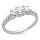 0.75 Carat (ctw) 14K White Gold Round Cut Diamond Ladies Bridal 3 Stone Engagement Ring 3/4 CT