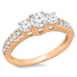 1.00 Carat (ctw) 14K Rose Gold Round Cut Diamond Ladies Bridal 3 Stone Engagement Ring 1 CT