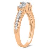 1.00 Carat (ctw) 14K Rose Gold Round Cut Diamond Ladies Bridal 3 Stone Engagement Ring 1 CT