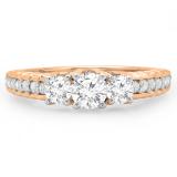 1.00 Carat (ctw) 14K Rose Gold Round Cut Diamond Ladies Bridal 3 Stone Engagement Ring 1 CT