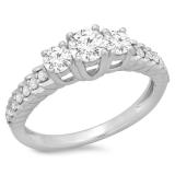 1.00 Carat (ctw) 14K White Gold Round Cut Diamond Ladies Bridal 3 Stone Engagement Ring 1 CT