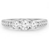 1.00 Carat (ctw) 14K White Gold Round Cut Diamond Ladies Bridal 3 Stone Engagement Ring 1 CT