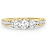 1.00 Carat (ctw) 14K Yellow Gold Round Cut Diamond Ladies Bridal 3 Stone Engagement Ring 1 CT