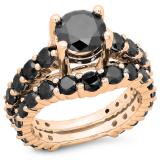 5.25 Carat (ctw) 10K Rose Gold Round Cut Black Diamond Ladies Bridal Engagement Ring With Matching Band Set