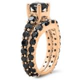 5.25 Carat (ctw) 10K Rose Gold Round Cut Black Diamond Ladies Bridal Engagement Ring With Matching Band Set