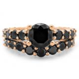 5.25 Carat (ctw) 10K Rose Gold Round Cut Black Diamond Ladies Bridal Engagement Ring With Matching Band Set
