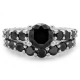 5.25 Carat (ctw) 18K White Gold Round Cut Black Diamond Ladies Bridal Engagement Ring With Matching Band Set