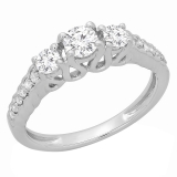0.75 Carat (ctw) 14K White Gold Round Cut Diamond Ladies Bridal 3 Stone Engagement Ring 3/4 CT