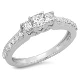 0.85 Carat (ctw) 10K White Gold Princess & Round Cut Diamond Ladies Bridal 3 Stone Engagement Ring