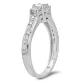 0.85 Carat (ctw) 10K White Gold Princess & Round Cut Diamond Ladies Bridal 3 Stone Engagement Ring