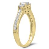 0.85 Carat (ctw) 10K Yellow Gold Princess & Round Cut Diamond Ladies Bridal 3 Stone Engagement Ring