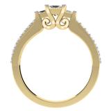 0.85 Carat (ctw) 14K Yellow Gold Princess & Round Cut Diamond Ladies Bridal 3 Stone Engagement Ring