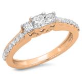 0.85 Carat (ctw) 18K Rose Gold Princess & Round Cut Diamond Ladies Bridal 3 Stone Engagement Ring