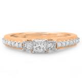 0.85 Carat (ctw) 18K Rose Gold Princess & Round Cut Diamond Ladies Bridal 3 Stone Engagement Ring