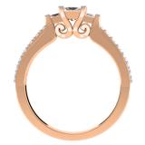 0.85 Carat (ctw) 18K Rose Gold Princess & Round Cut Diamond Ladies Bridal 3 Stone Engagement Ring